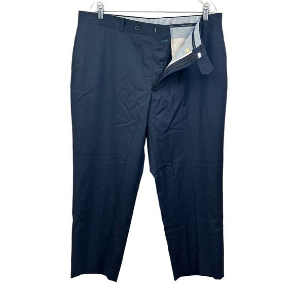 Tommy Hilfiger Mens Wool Trouser Pants Pinstripe Navy Black Flat Front Size 38W - Picture 3 of 6